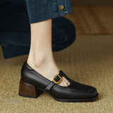 Wren | Women's T-Strap Mary Jane Shoes Square Toe Low Block Heel