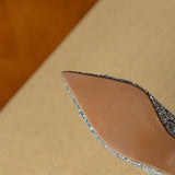 Stella | Women's Glitter Block Heel Pumps Pointed Toe Crystal Buckle