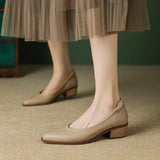 Cora | Women's Pointed Toe Block Heel Pumps Slip On Mid Heel Shoes