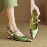 Fleur | Women's Pearl Strap Slingback Kitten Heels Pointed Toe Pumps