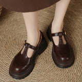 Blythe | Women's T-Bar Mary Jane Shoes Round Toe Brogue Low Heel