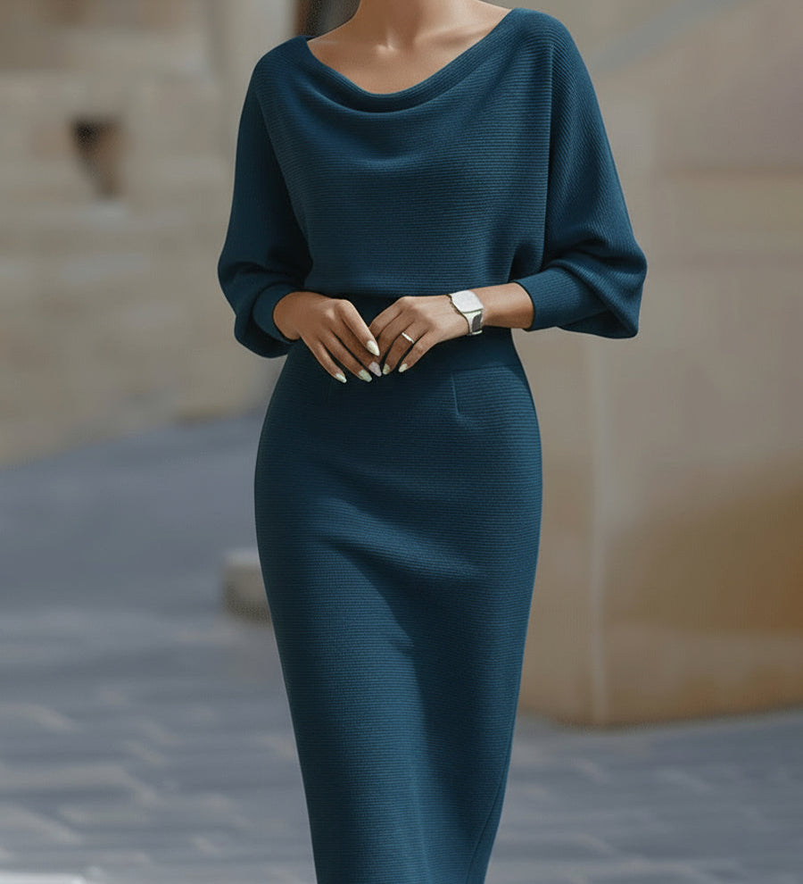 Olivia | White Draped Batwing Midi Dress