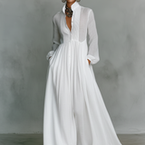 Patchwork Stand Collar Linen Maxi Dress