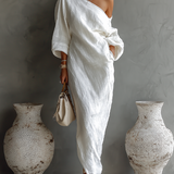 Ivory Off-Shoulder Linen Dress