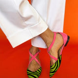 Zarella™ | Striped Flat Sandals with Crossed Ankle Straps