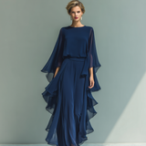 Navy Blue Ruffled Chiffon Set