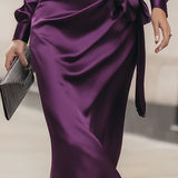 Clara | Deep Plum Satin Wrap Midi Dress