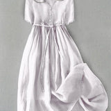 Isla - Elegant Cotton Linen Mid Sleeve Dress