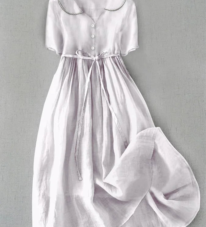 Isla - Elegant Cotton Linen Mid Sleeve Dress