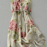 Marley - Vintage Lace-Up Waisted Floral Print Dress