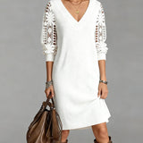 Long Sleeve Lace Dress with V-Neck
