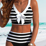 Caroline | Women's High Waist Striped Bikini Set