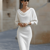 Olivia | White Draped Batwing Midi Dress