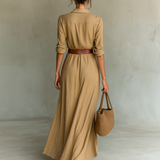 Long Sleeve Lapel Collar Maxi Dress