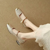 Celeste | Women's Pearl Strap Mary Jane Shoes Glitter Block Heel