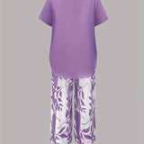 Arvessa | Casual Leaf Print Two-Piece Set