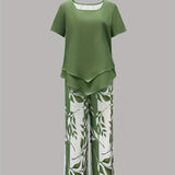Arvessa | Casual Leaf Print Two-Piece Set