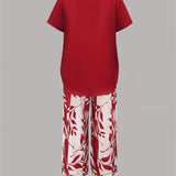 Arvessa | Casual Leaf Print Two-Piece Set