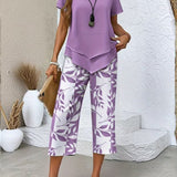 Arvessa | Casual Leaf Print Two-Piece Set