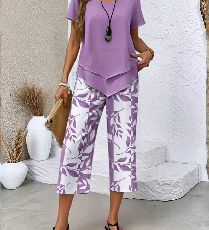 Arvessa | Casual Leaf Print Two-Piece Set