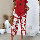 Arvessa | Casual Leaf Print Two-Piece Set