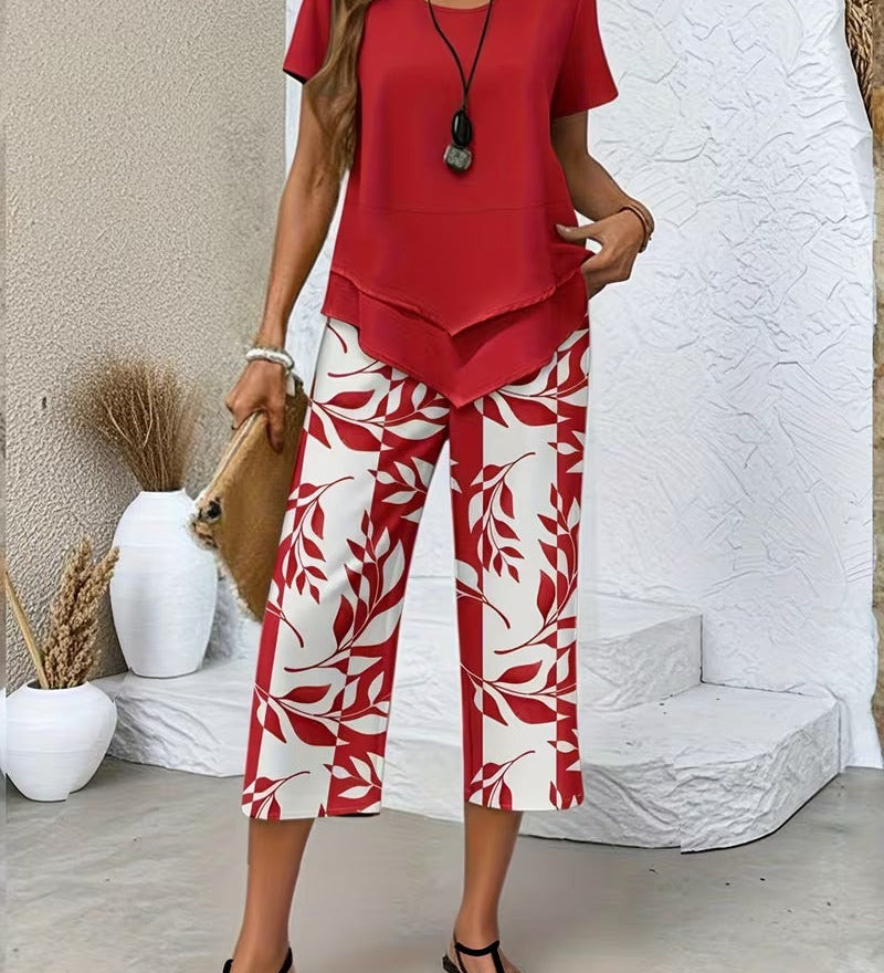 Arvessa | Casual Leaf Print Two-Piece Set