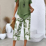 Arvessa | Casual Leaf Print Two-Piece Set