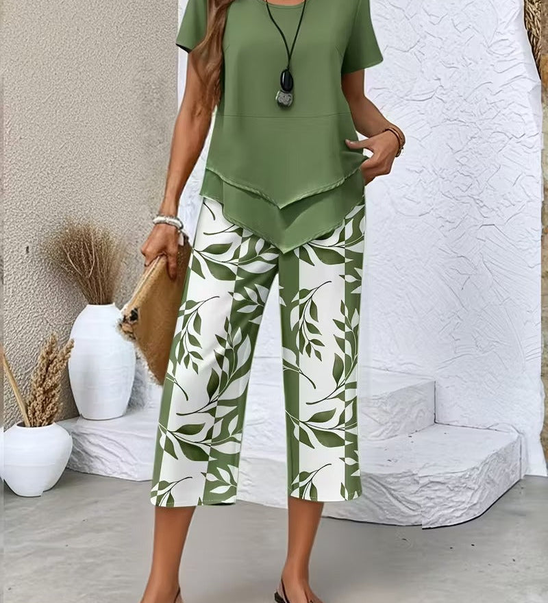 Arvessa | Casual Leaf Print Two-Piece Set