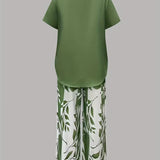 Arvessa | Casual Leaf Print Two-Piece Set