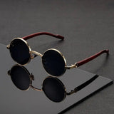 Layla | Round Sunglasses Metal Frame Wood Grain Temples UV Protection