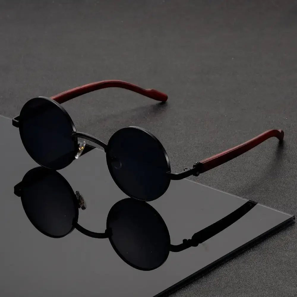Layla | Round Sunglasses Metal Frame Wood Grain Temples UV Protection