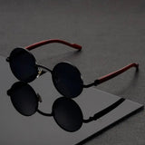 Layla | Round Sunglasses Metal Frame Wood Grain Temples UV Protection