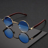 Layla | Round Sunglasses Metal Frame Wood Grain Temples UV Protection