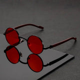 Layla | Round Sunglasses Metal Frame Wood Grain Temples UV Protection