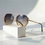 James | Sunglasses Gradient Aviator Gold Chain Temples UV Protection