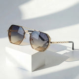 James | Sunglasses Gradient Aviator Gold Chain Temples UV Protection