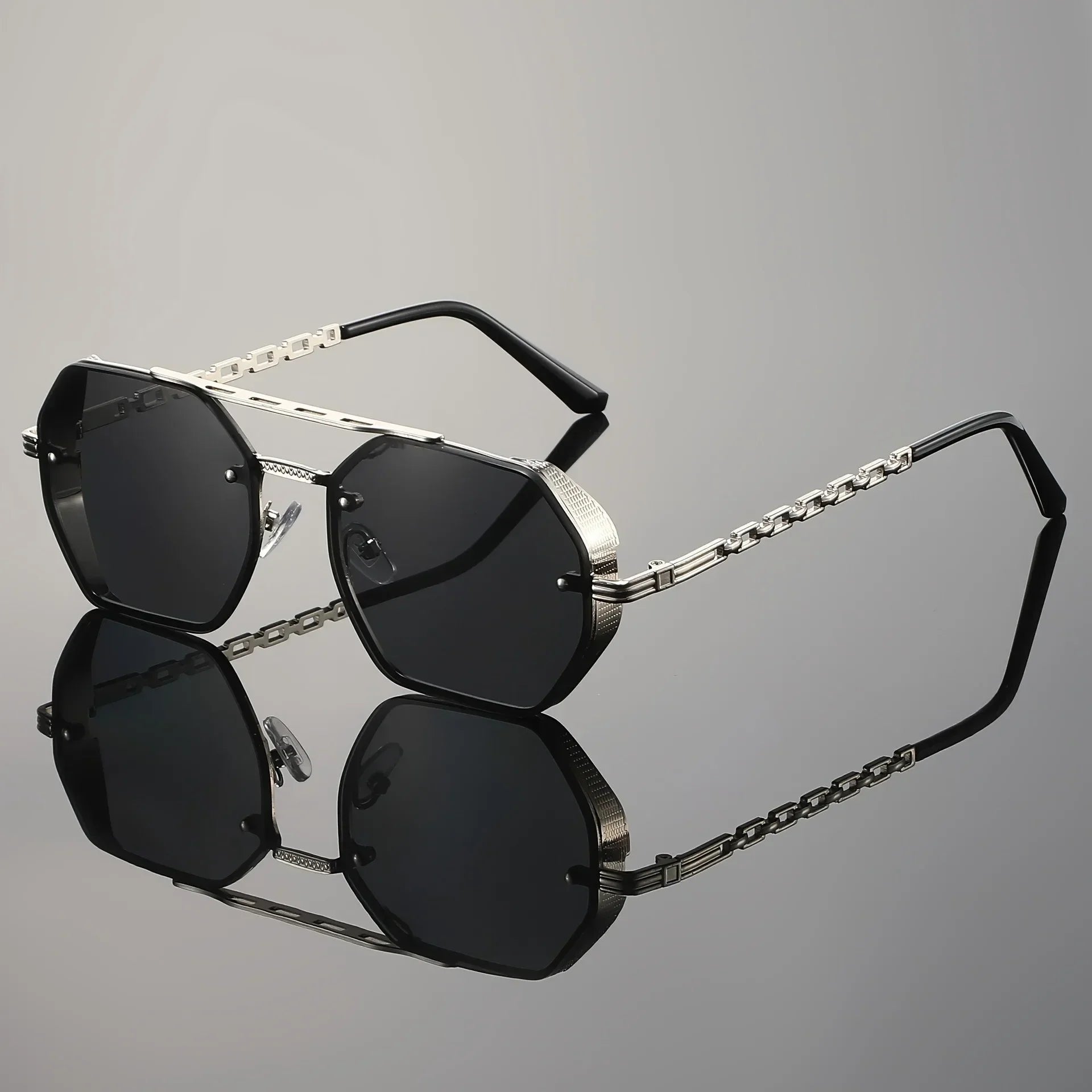 James | Sunglasses Gradient Aviator Gold Chain Temples UV Protection