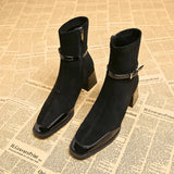 Avenor - Suede Effect Ankle Boots with Buckle