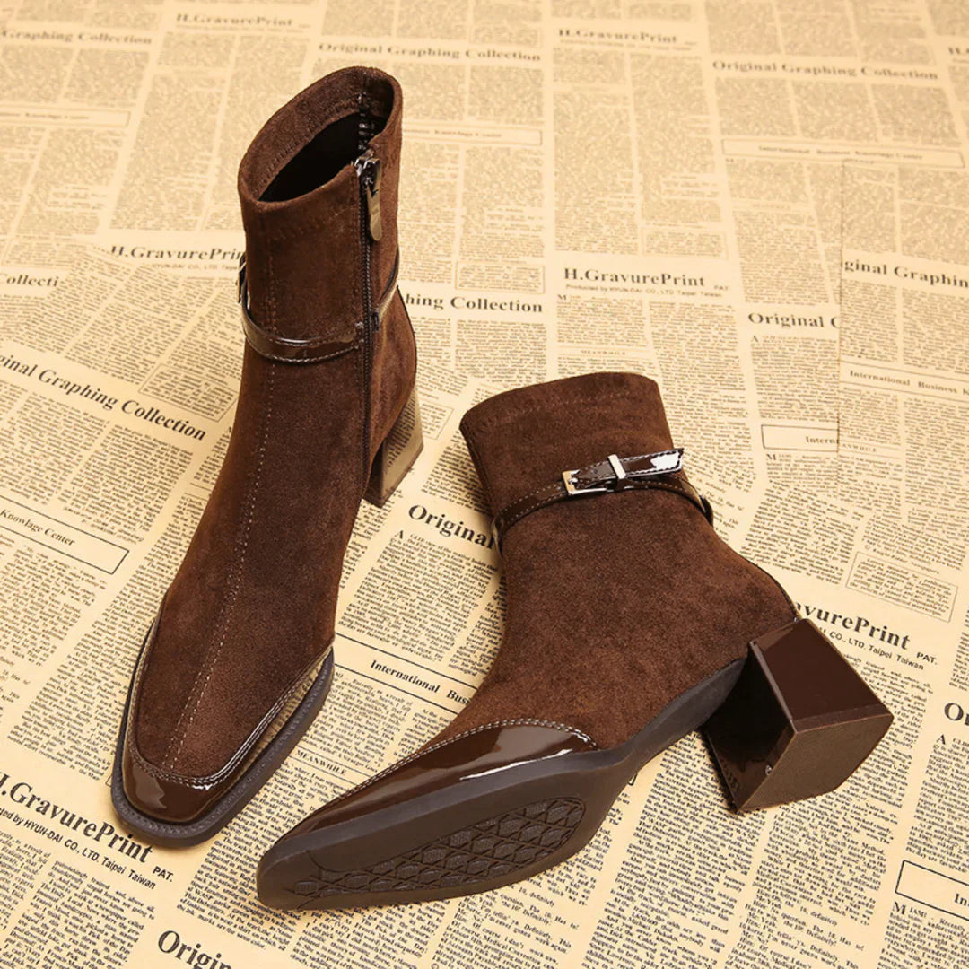 Avenor - Suede Effect Ankle Boots with Buckle