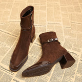 Avenor - Suede Effect Ankle Boots with Buckle