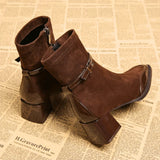 Avenor - Suede Effect Ankle Boots with Buckle