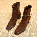 Avenor - Suede Effect Ankle Boots with Buckle