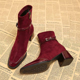Avenor - Suede Effect Ankle Boots with Buckle
