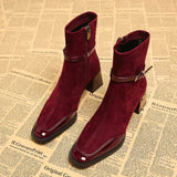 Avenor - Suede Effect Ankle Boots with Buckle