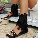 Zara | Women's Fringe Ankle Sandals with Zipper