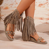 Zara | Women's Fringe Ankle Sandals with Zipper